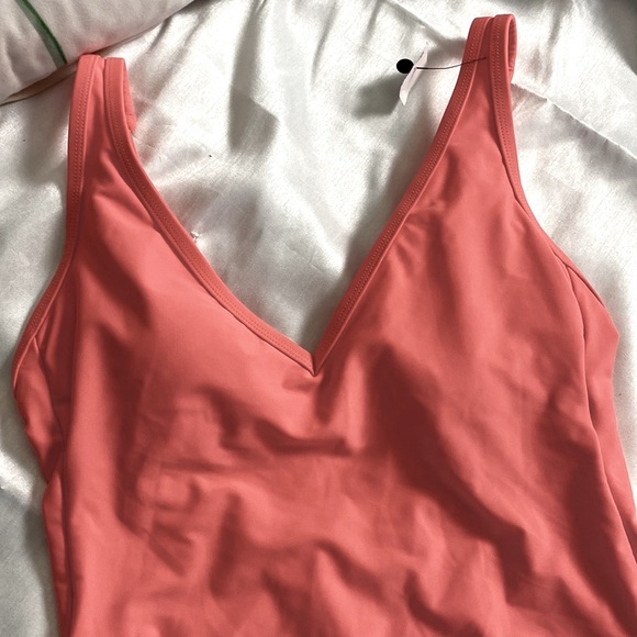 Kona Sol Coral Pink V-neck One Piece Swimsuit - Picture 3 of 9